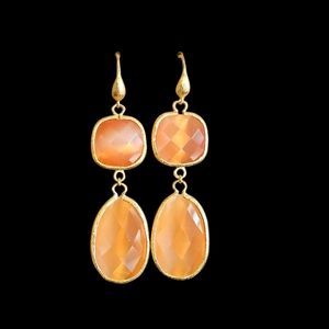 NWT - 18k Gold and Orange Cat's Eye Dangle Earrings